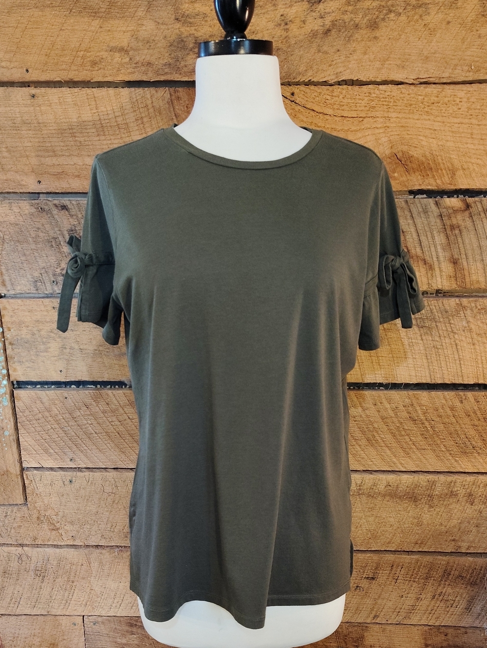 Michael Kors Olive Short-Sleeve Tie-Sleeve Tee Sz L